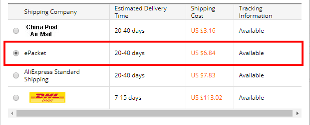 AliExpress shipping time